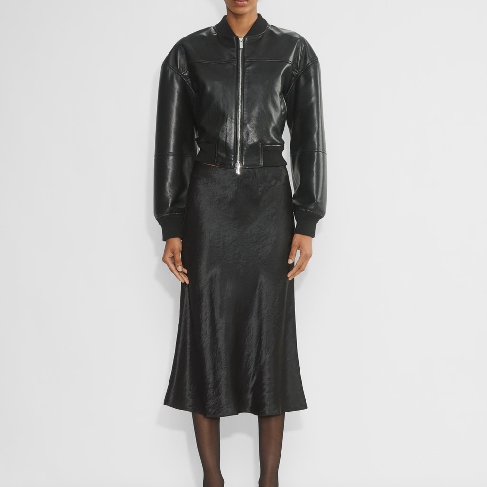 SOLD Aritzia Skirt Black Satin Silk Midi Slip